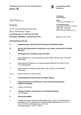 Bezirksausschuss Des 20. Stadtbezirkes Landeshauptstadt München Hadern