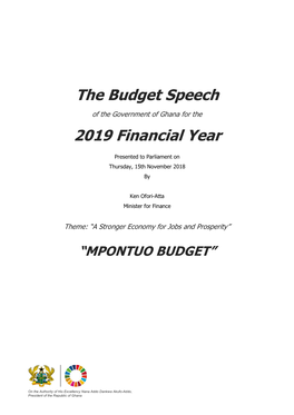 The Budget Speech 2019 Financial Year