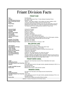 Friant Division Facts