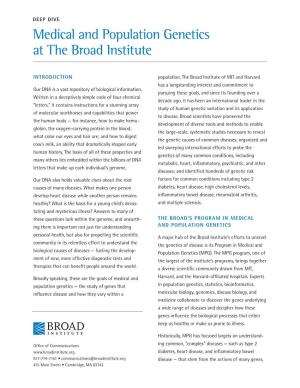 Medical and Population Genetics at the Broad Institute