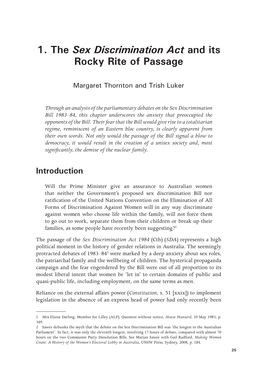 1. the Sex Discrimination Act and Its Rocky Rite of Passage