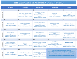 The Jag Café September Lunch Menu