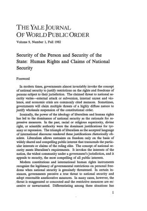 Security of the Person and Security of the State: Human Rights and Claims of National Security