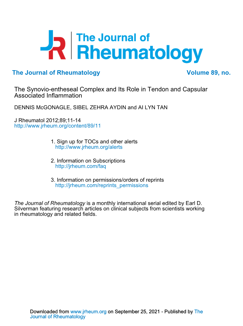 The Journal of Rheumatology Volume 89, No. Associated Inflammation