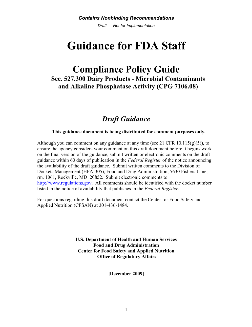 Guidance for FDA Staff