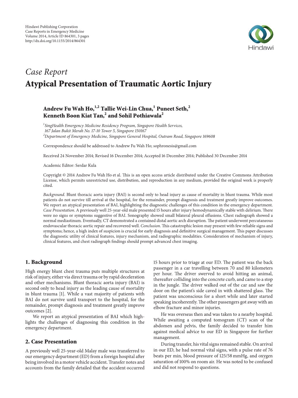 Atypical Presentation of Traumatic Aortic Injury