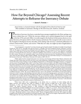 How Far Beyond Chicago? Assessing Recent Attempts to Reframe the Inerrancy Debate — Jason S