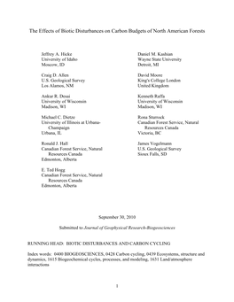 The Effects of Biotic Disturbances on Carbon Budgets of North American Forests