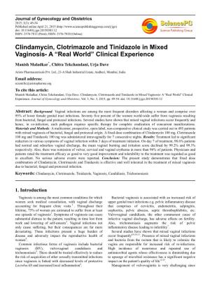 Clindamycin, Clotrimazole and Tinidazole in Mixed Vaginosis- a “Real World” Clinical Experience