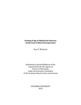 Coming of Age in Multiracial America: South Asian Political Incorporation