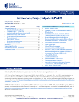 Medications/Drugs (Outpatient/Part B) – Medicare Advantage