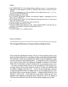 The Liturgical Celebration of Corpus Christi in Medieval York
