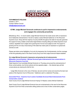 Judge Michael Screnock Continues to Pull in Impressive Endorsements and Engages His Community Proactively