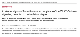 In Vivo Analysis of Formation and Endocytosis of the Wnt/B-Catenin Signaling Complex in Zebrafish Embryos