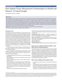 Peri-Implant Tissue Measurement Terminologies in Health and Disease: a Critical Insight Anil Akansha1, Kharidhi L Vandana2