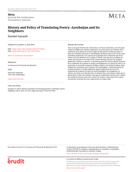History and Policy of Translating Poetry: Azerbaijan and Its Neighbors Hamlet Isaxanli