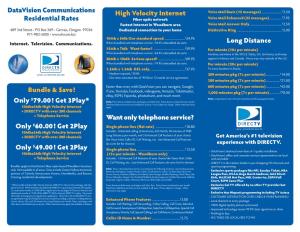 Datavision Communications Residential Rates Bundle & Save!