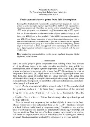 Fast Exponentiation Via Prime Finite Field Isomorphism