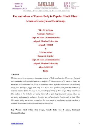 Use and Abuse of Female Body in Popular Hindi Films: a Semiotic Analysis of Item Songs