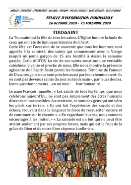 TOUSSAINT La Toussaint Est La Fête De Tous Les Saints