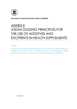 Annex Ii Asean Guiding Principles for the Use of Additives and Excipients in Health Supplements