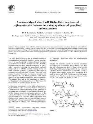 Amine-Catalyzed Direct Self Diels–Alder Reactions of A,B-Unsaturated Ketones in Water: Synthesis of Pro-Chiral Cyclohexanones
