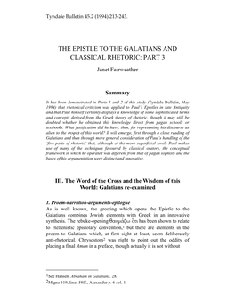 The Epistle to the Galatians and Classical Rhetoric: Part 3
