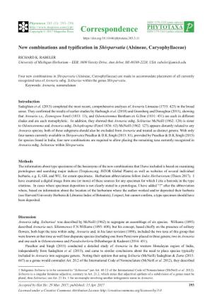 New Combinations and Typification in Shivparvatia (Alsineae, Caryophyllaceae)