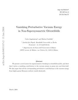 Vanishing Perturbative Vacuum Energy in Non-Supersymmetric