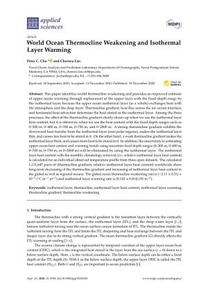 World Ocean Thermocline Weakening and Isothermal Layer Warming