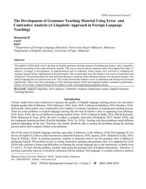 The Development of Grammar Teaching Material Using Error and Contrastive Analysis (A Linguistic Approach in Foreign Language Teaching)