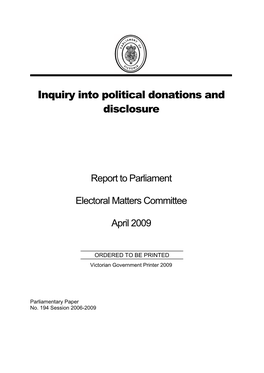 Inquiry Into Political Donations and Disclosure