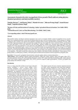 Assessment of Genetic Diversity in Grapefruit (Citrus Paradisi Macf) Cultivars Using Physico- Chemical Parameters and Microsatellite Markers