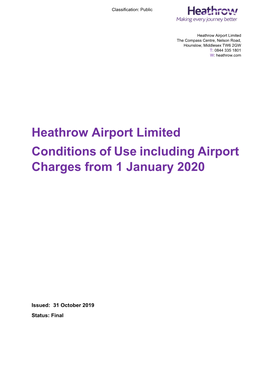 Heathrow Airport Limited Conditions of Use Including Airport Charges from 1 January 2020