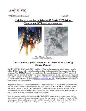 Aniplex of America to Release ALDNOAH.ZERO on Blu-Ray and DVD with the English Dub