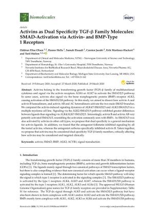 Activins As Dual Specificity TGF- Family Molecules: SMAD-Activation