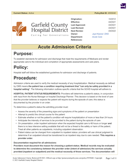 Garfield County Hospital District Hospital Admission Policy