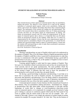 Students' Realization of Connected Speech Aspects