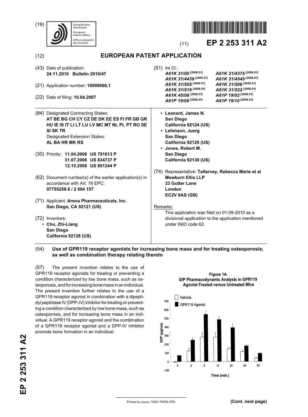 Use of GPR119 Receptor Agonists for Increasing Bone Mass and for Treating Osteoporosis, As Well As Combination Therapy Relating Thereto