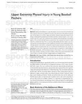 Upper Extremity Physeal Injury in Young Baseball Pitchers