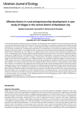 Effective Factors in Rural Entrepreneurship Development: a Case Study of Villages in the Central District of Bardaskan City
