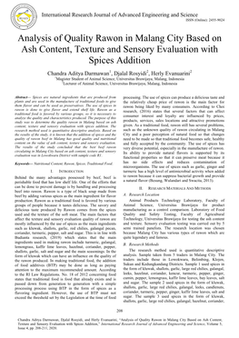 Analysis of Quality Rawon in Malang City Based on Ash Content, Texture and Sensory Evaluation with Spices Addition