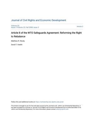Article 8 of the WTO Safeguards Agreement: Reforming the Right to Rebalance