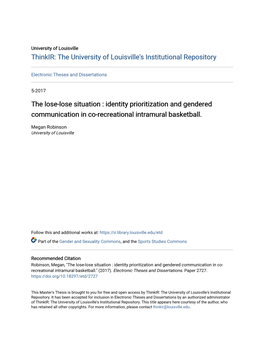 The Lose-Lose Situation : Identity Prioritization and Gendered Communication in Co-Recreational Intramural Basketball