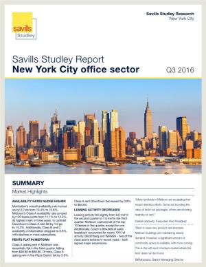 Savills Studley Report New York City Office Sector Q3 2016