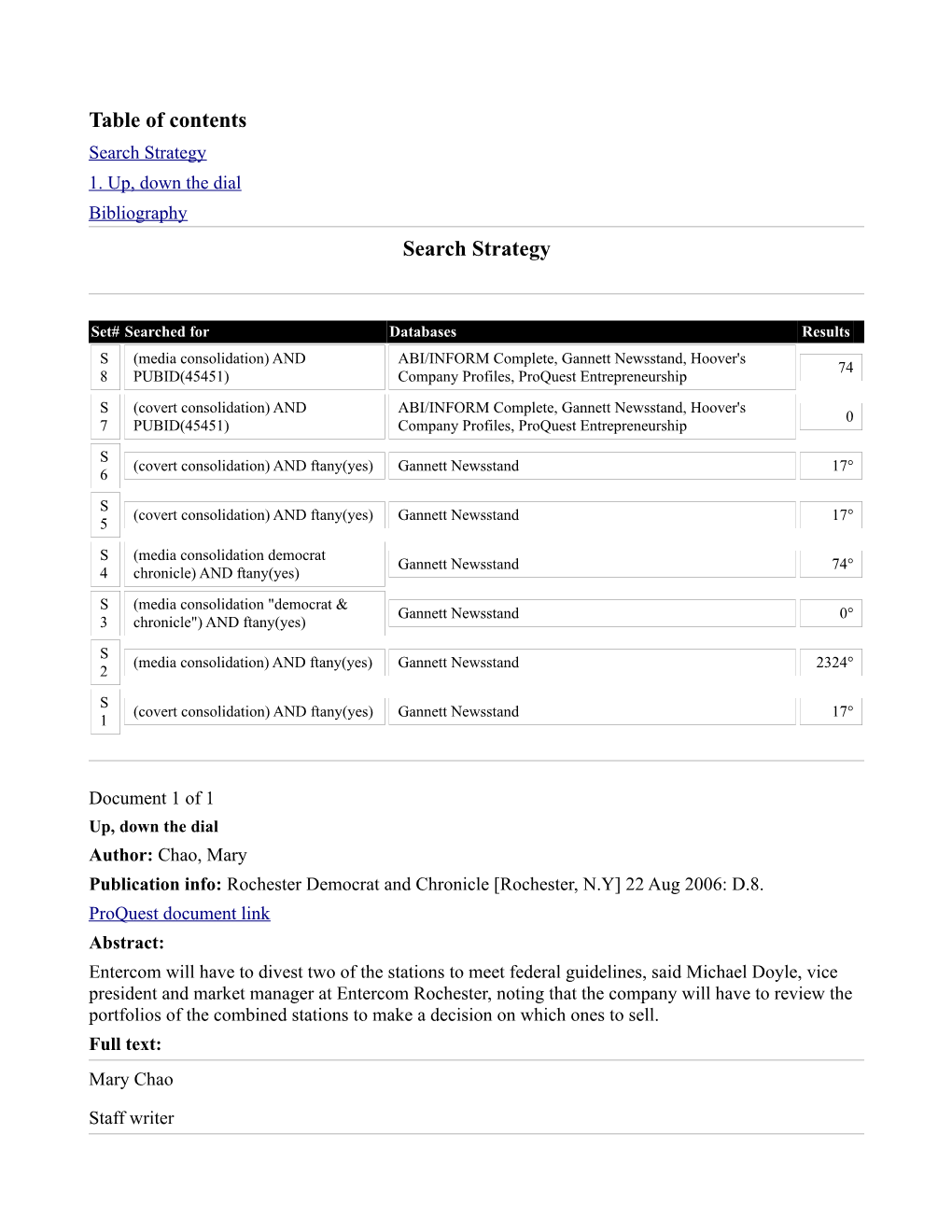 Table of Contents Search Strategy 1