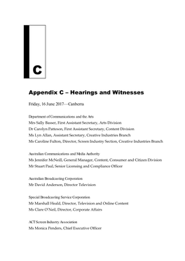 Appendix C – Hearings and Witnesses
