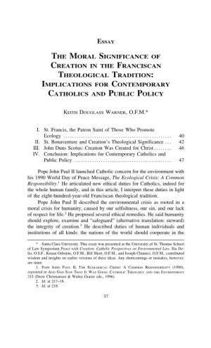 The Moral Significance of Creation in the Franciscan Theological Tradition: Implications for Contemporary Catholics and Public Policy