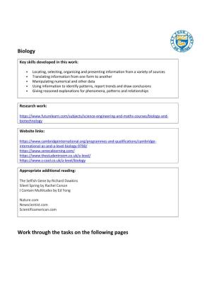 Biology Work Through the Tasks on the Following Pages
