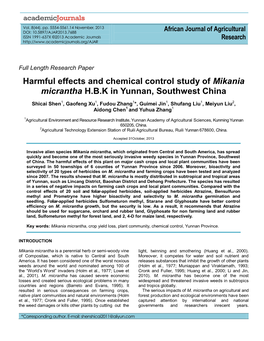 Harmful Effects and Chemical Control Study of Mikania Micrantha H.B.K in Yunnan, Southwest China